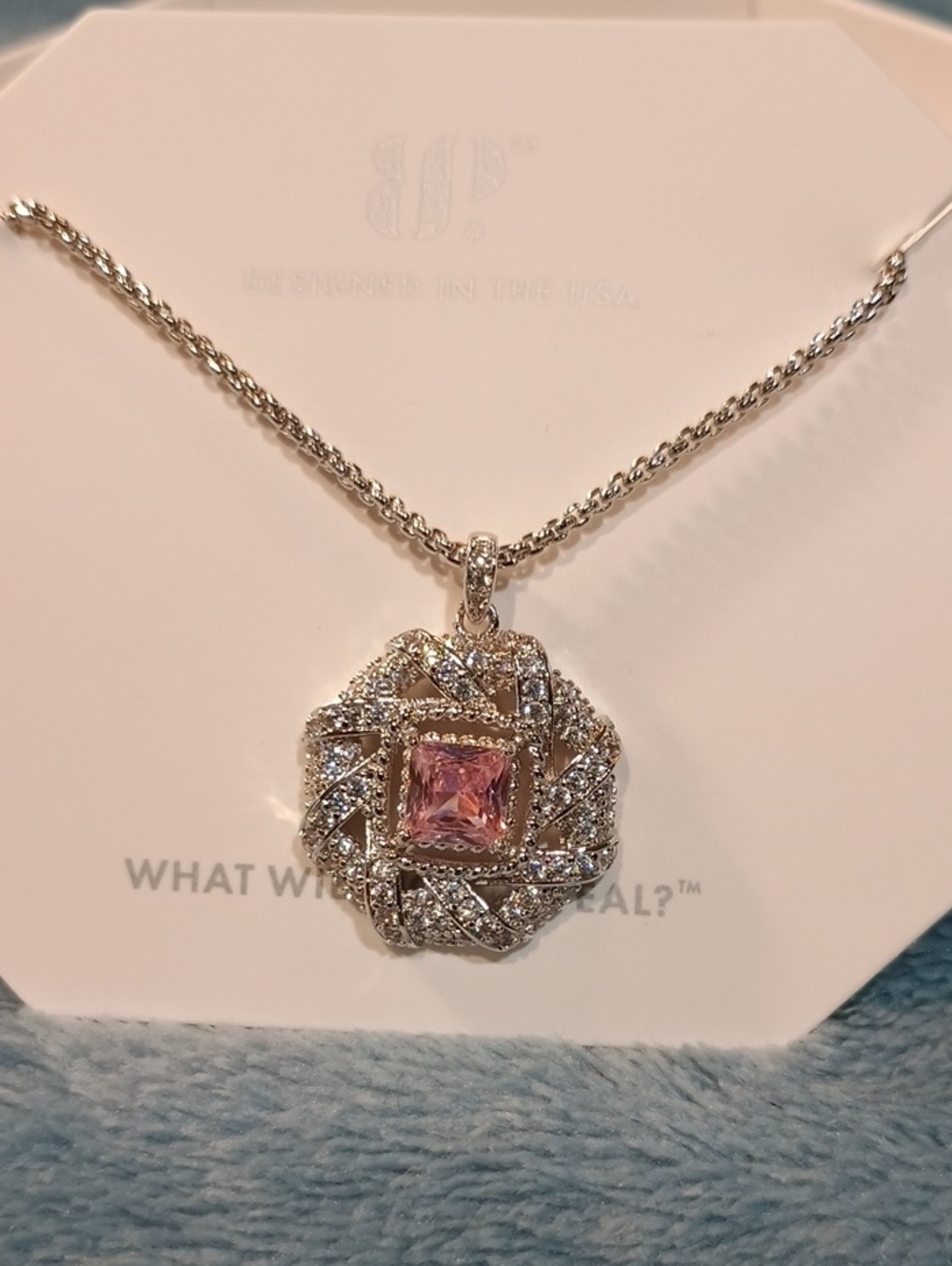 Bp Sterling Silver Pink Square-Cut Pendant Necklace